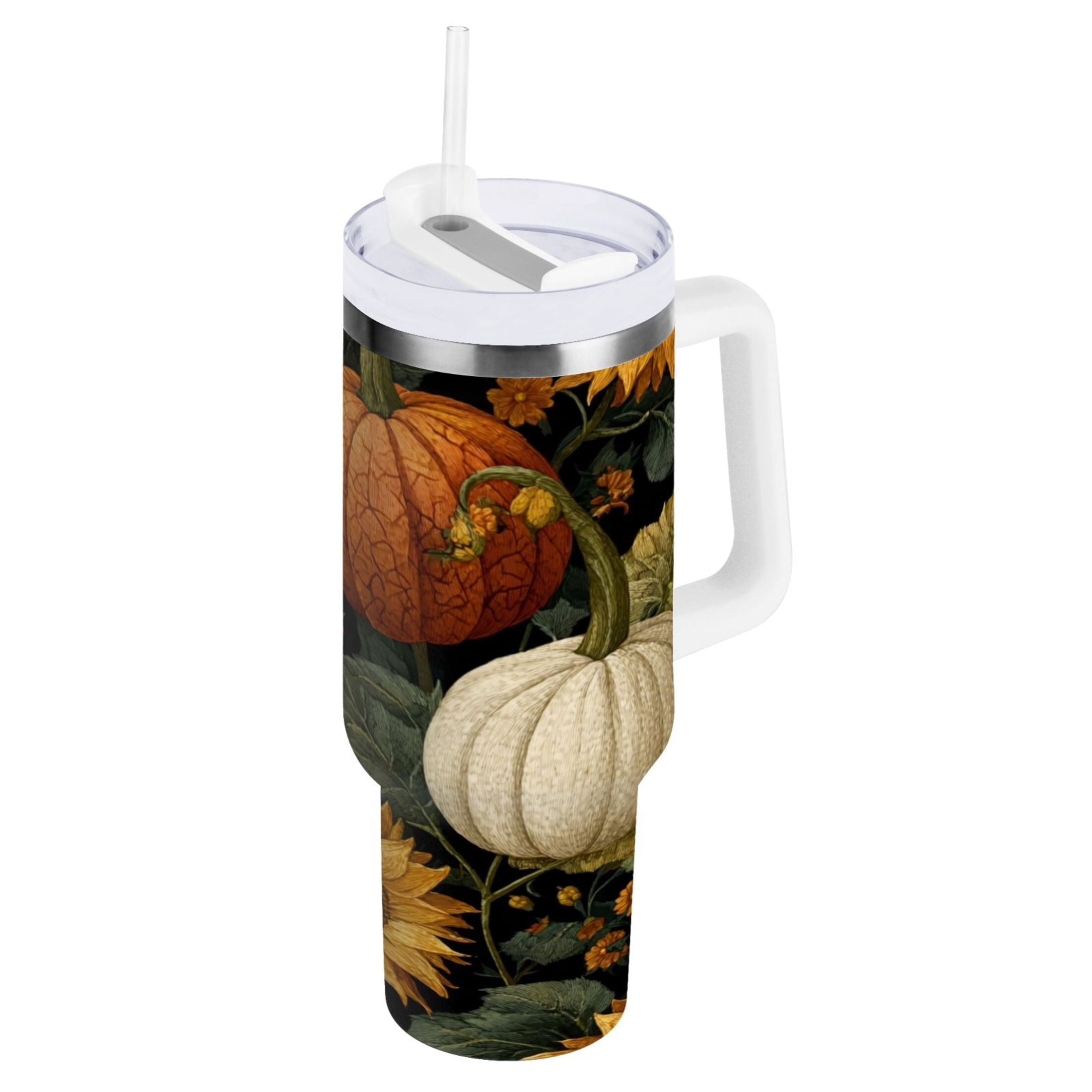 40 oz Insulated Stainless Steel Tumbler Double Wall Stainless Steel Tumbler with 2-Way Drinking Pumpkins and Sunflowers Pattern - YTXK
