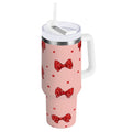 40 oz Insulated Stainless Steel Tumbler Double Wall Stainless Steel Tumbler with 2-Way Drinking Red Bows and Polka Dots - JG7X