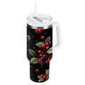 40 oz Insulated Stainless Steel Tumbler Double Wall Stainless Steel Tumbler with 2-Way Drinking Red Holly Berries Pattern - HSVE