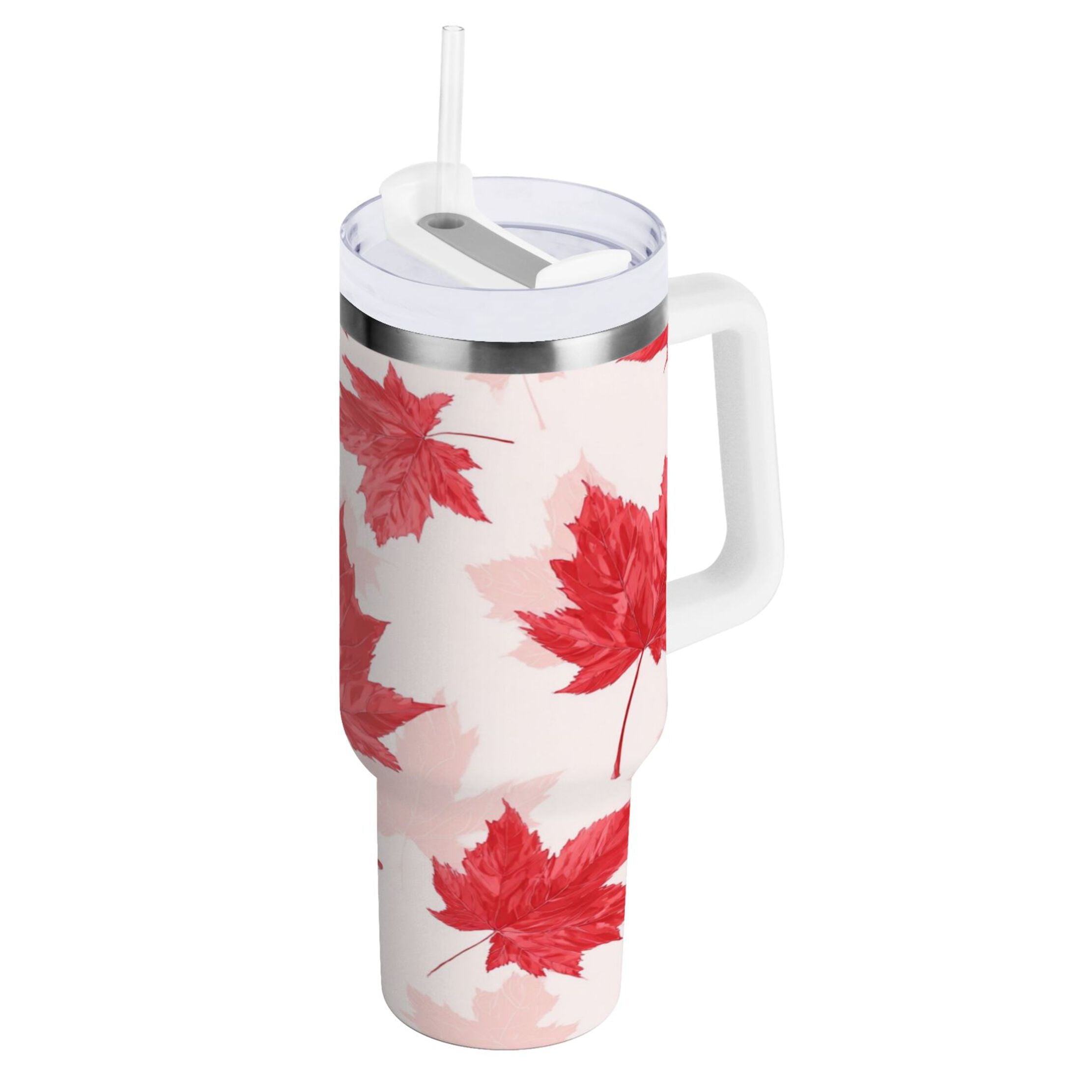 40 oz Insulated Stainless Steel Tumbler Double Wall Stainless Steel Tumbler with 2-Way Drinking Red Maple Leaves Pattern - MP6H