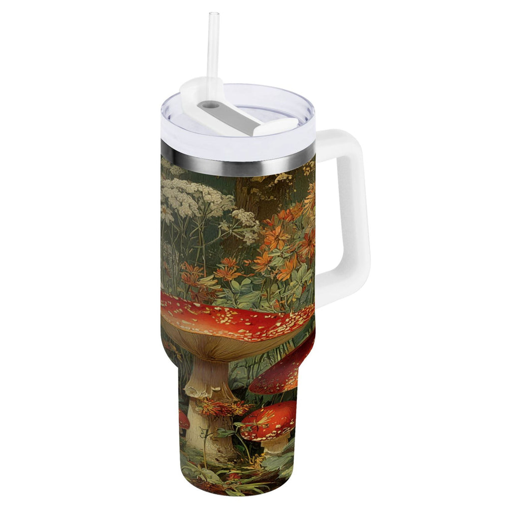 40 oz Insulated Stainless Steel Tumbler Double Wall Stainless Steel Tumbler with 2-Way Drinking Red Mushrooms - 4R5Y