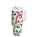 40 oz Insulated Stainless Steel Tumbler Double Wall Stainless Steel Tumbler with 2-Way Drinking Red and Green Candy-cane - 82AT