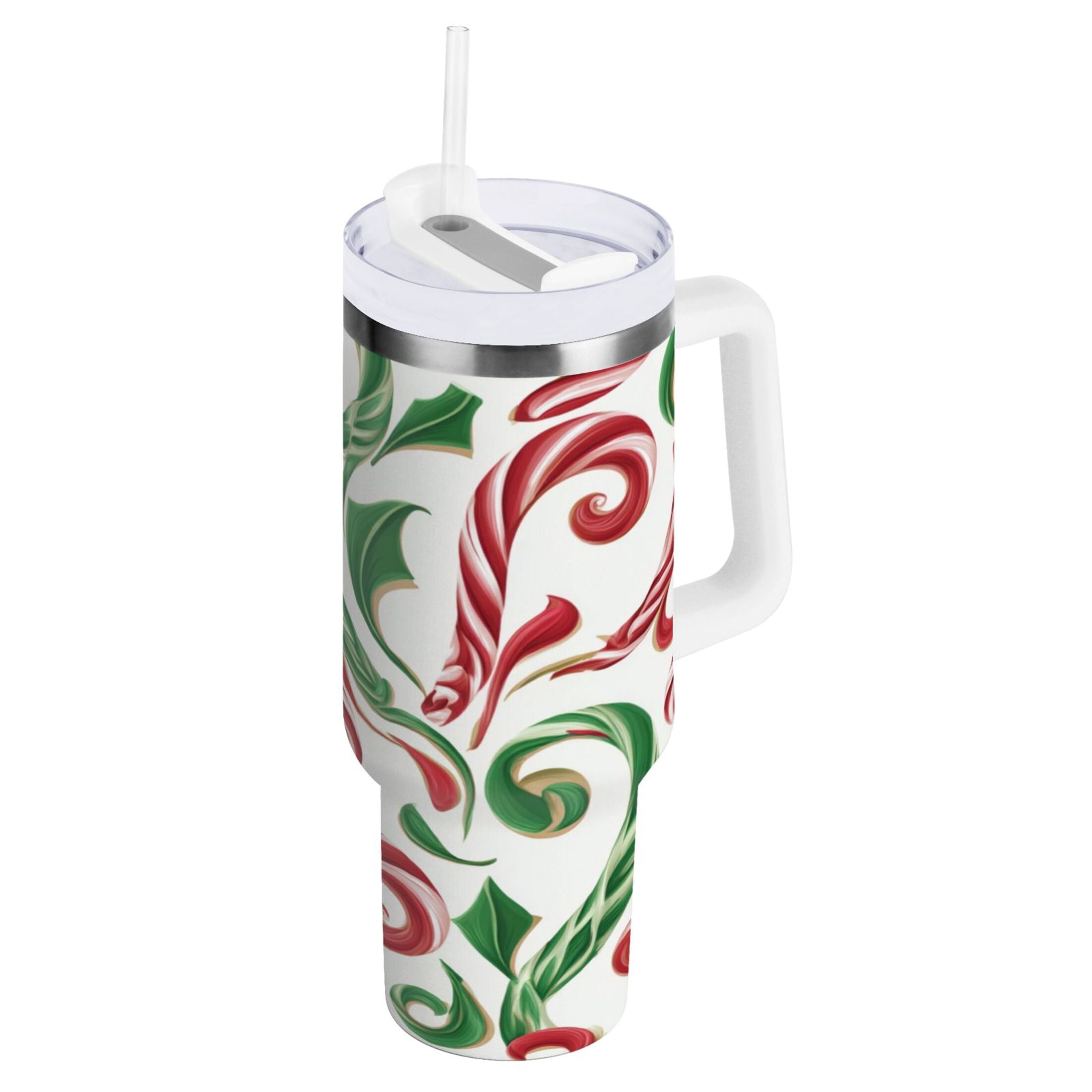 40 oz Insulated Stainless Steel Tumbler Double Wall Stainless Steel Tumbler with 2-Way Drinking Red and Green Candy-cane - 82AT