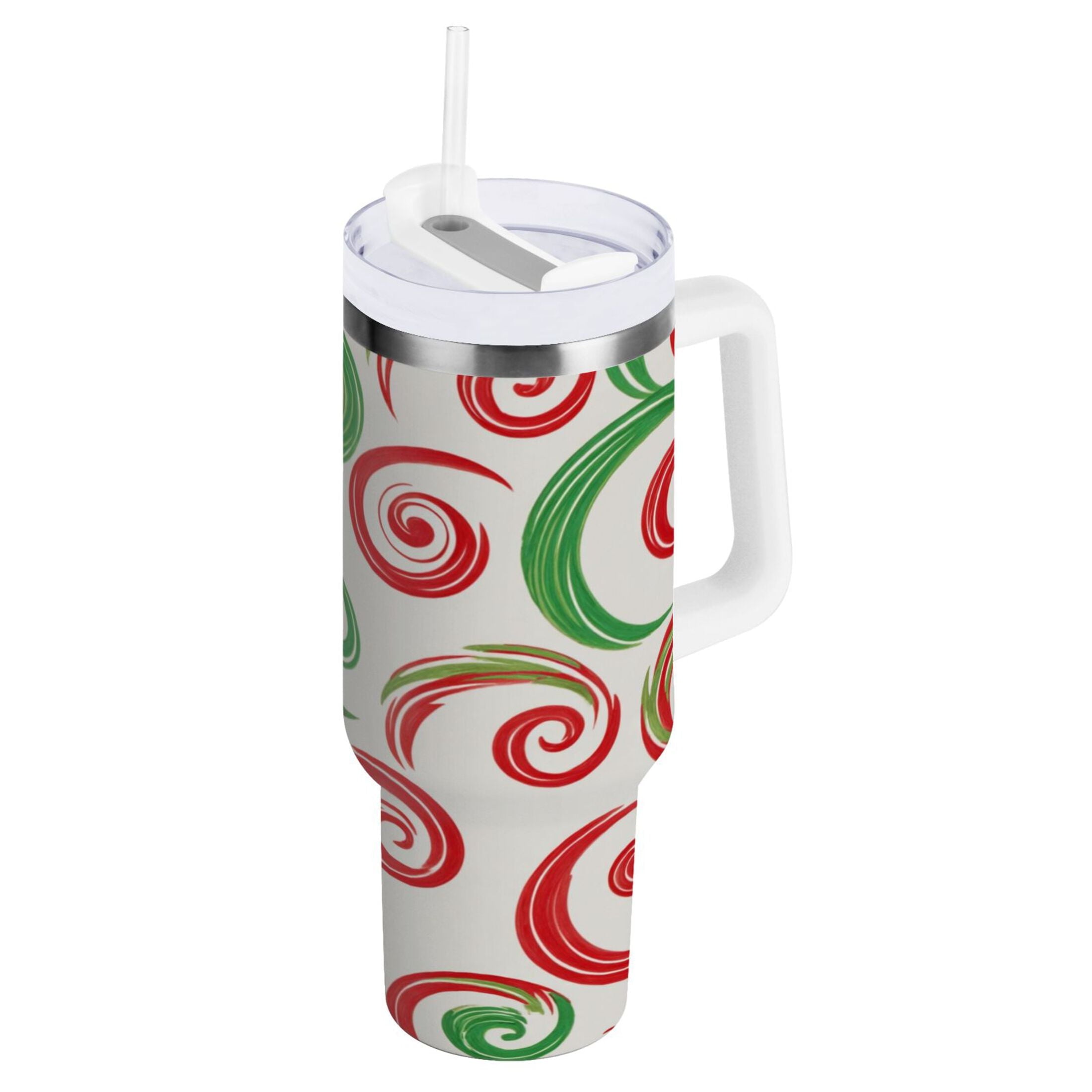 40 oz Insulated Stainless Steel Tumbler Double Wall Stainless Steel Tumbler with 2-Way Drinking Red and Green Swirls - 3TLR