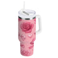 40 oz Insulated Stainless Steel Tumbler Double Wall Stainless Steel Tumbler with 2-Way Drinking Roses and Bows Pattern - C9RS