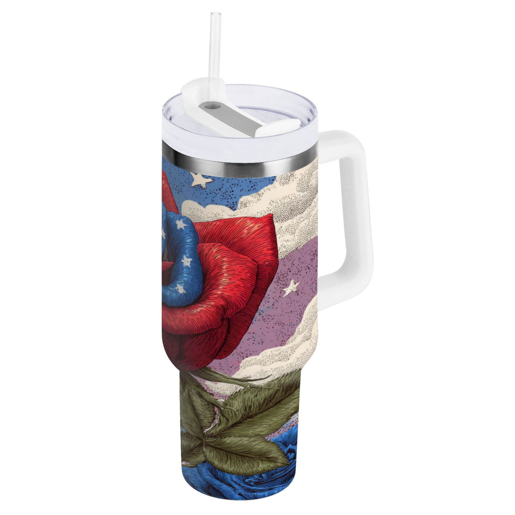 40 oz Insulated Stainless Steel Tumbler Double Wall Stainless Steel Tumbler with 2-Way Drinking Roses and Clouds - 95NT