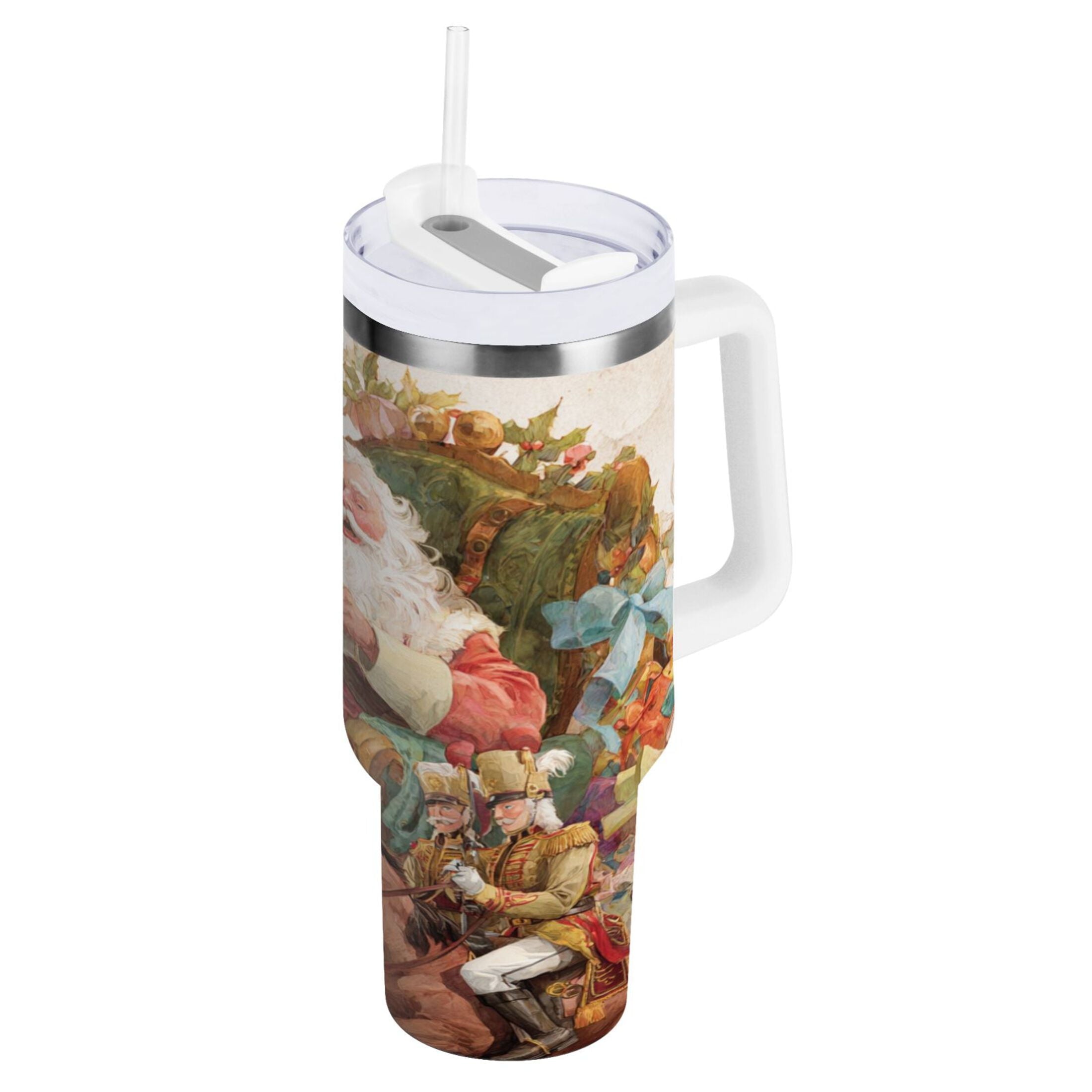 30 oz Insulated Stainless Steel Tumbler Double Wall Stainless Steel Tumbler with 2-Way Drinking Santa Claus Sitting in Chair - EC23