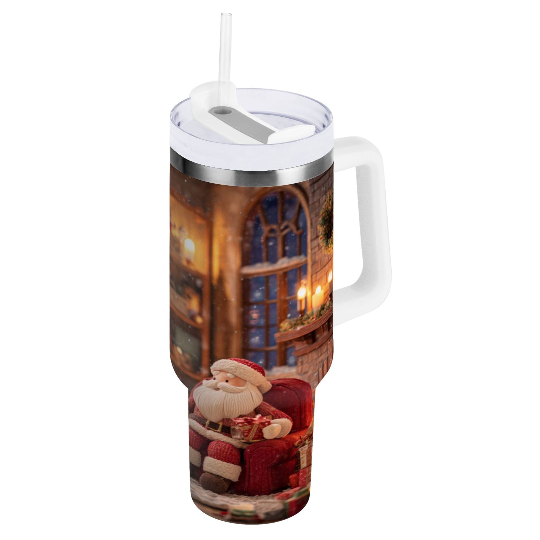 40 oz Insulated Stainless Steel Tumbler Double Wall Stainless Steel Tumbler with 2-Way Drinking Sitting Santa Claus - THC6