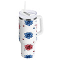 40 oz Insulated Stainless Steel Tumbler Double Wall Stainless Steel Tumbler with 2-Way Drinking Stars and Stripes Puttern Flower - TE8L
