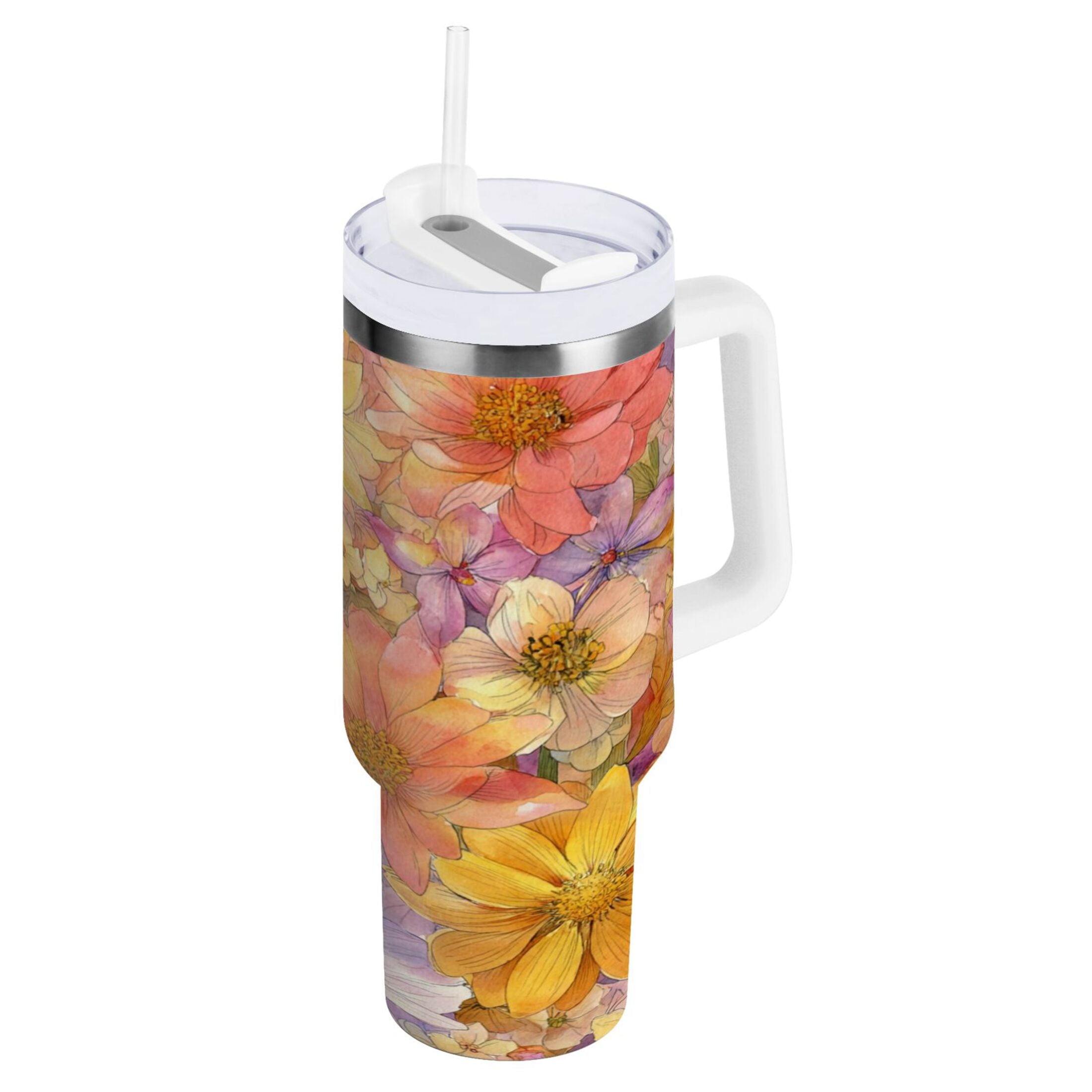 30 oz Insulated Stainless Steel Tumbler Double Wall Stainless Steel Tumbler with 2-Way Drinking Summer Blossoms - ZD7V