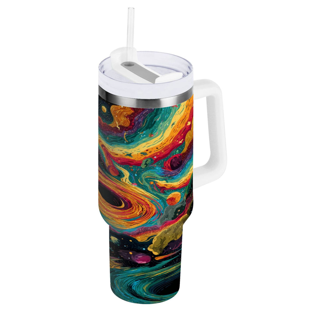 40 oz Insulated Stainless Steel Tumbler Double Wall Stainless Steel Tumbler with 2-Way Drinking Swirling Galaxy - 9KKU