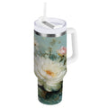 40 oz Insulated Stainless Steel Tumbler Double Wall Stainless Steel Tumbler with 2-Way Drinking Vintage Peonies and Daisies - KLSL