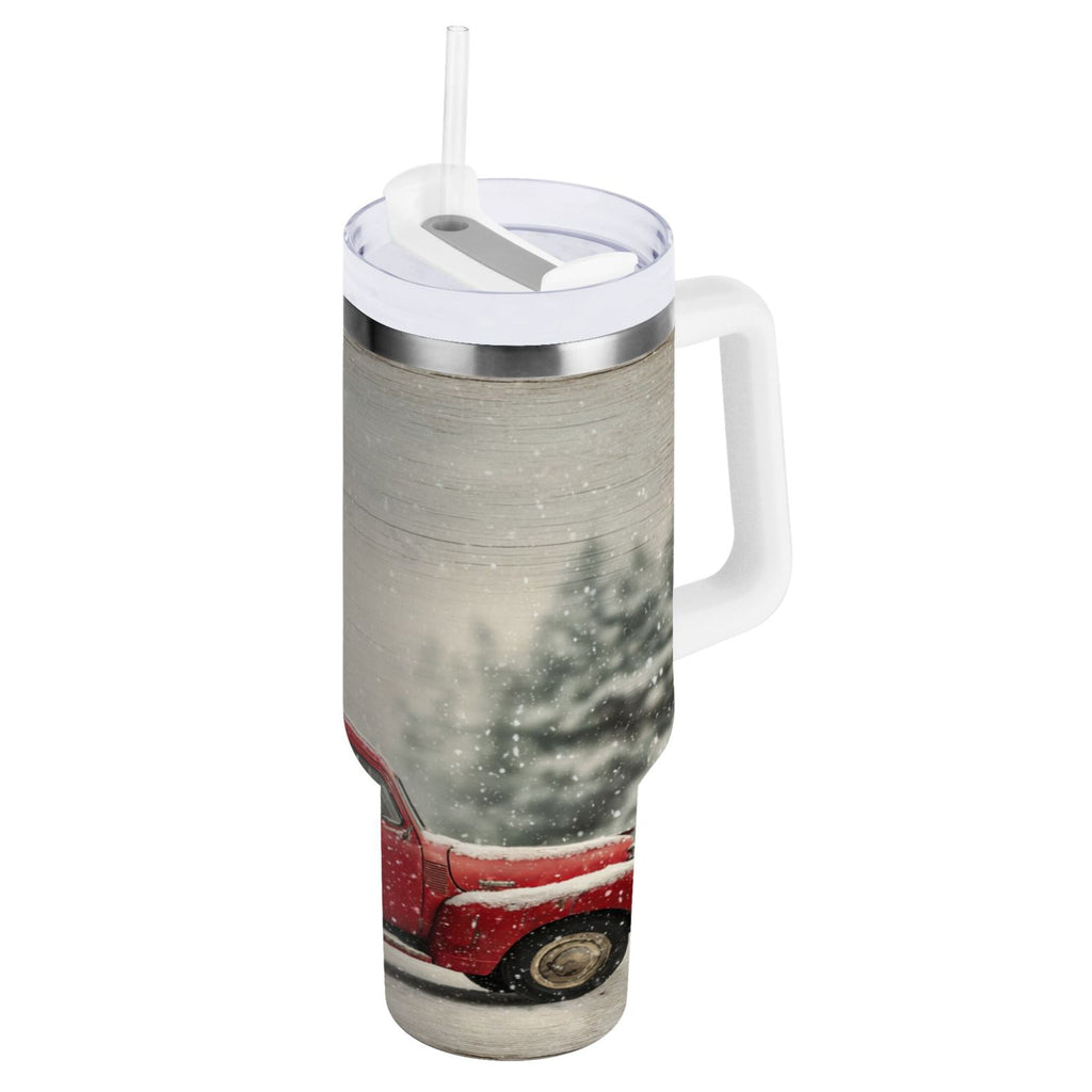 40 oz Insulated Stainless Steel Tumbler Double Wall Stainless Steel Tumbler with 2-Way Drinking Vintage Red Truck - RHPN