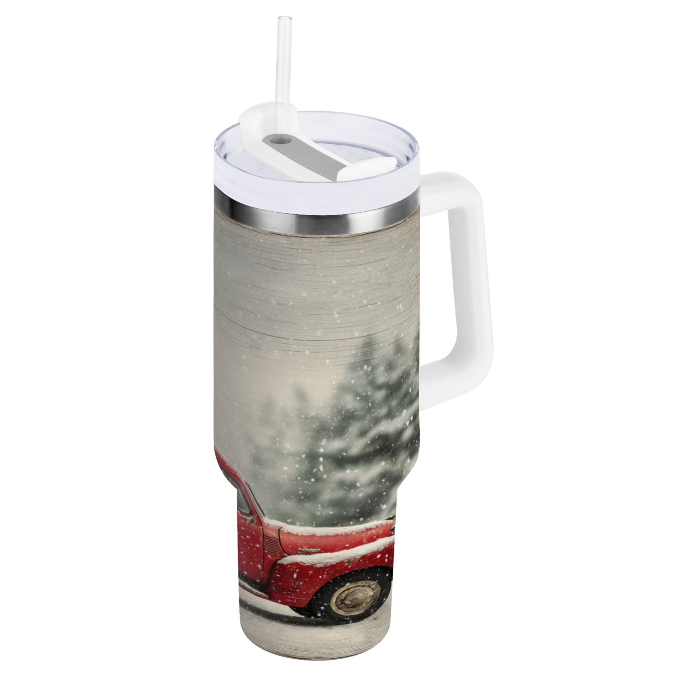 40 oz Insulated Stainless Steel Tumbler Double Wall Stainless Steel Tumbler with 2-Way Drinking Vintage Red Truck - RHPN
