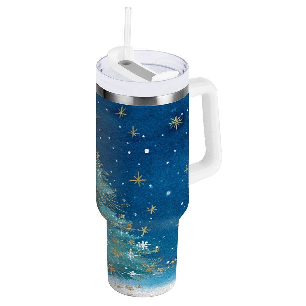 40 oz Insulated Stainless Steel Tumbler Double Wall Stainless Steel Tumbler with 2-Way Drinking Watercolor Christmas Tree - DCFT
