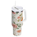 40 oz Insulated Stainless Steel Tumbler Double Wall Stainless Steel Tumbler with 2-Way Drinking Watercolor Rose Floral Pattern - SLDA