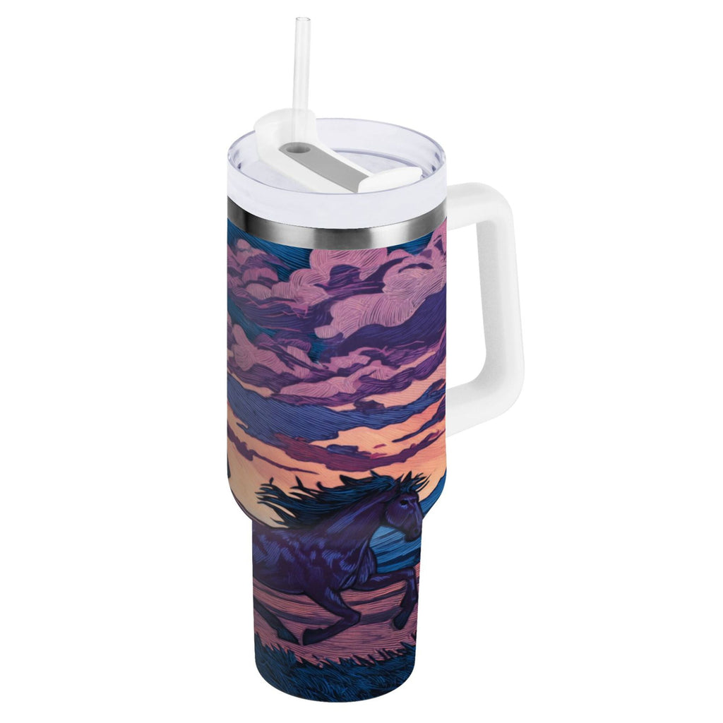 40 oz Insulated Stainless Steel Tumbler Double Wall Stainless Steel Tumbler with 2-Way Drinking Wild Horses Running - CVET