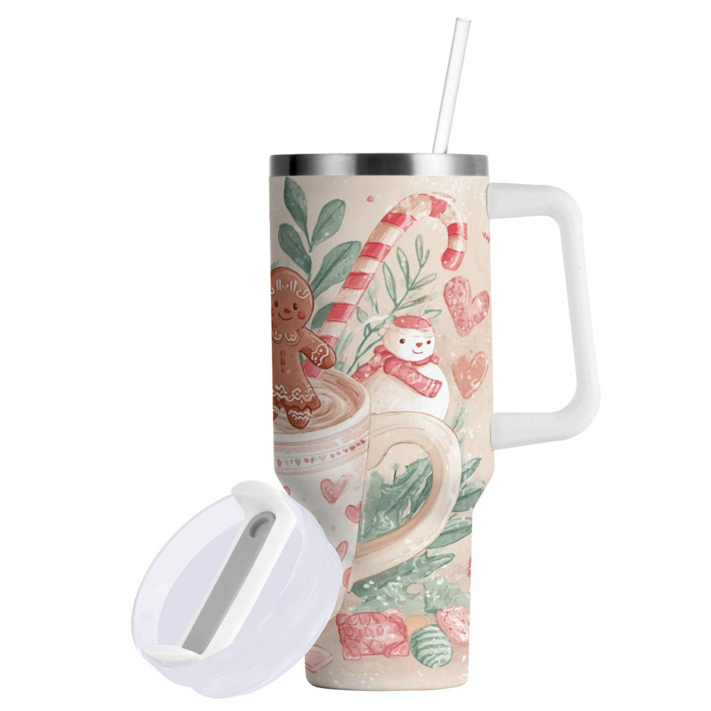 30 oz Insulated Stainless Steel Tumbler Double Wall Stainless Steel Tumbler with 2-Way Drinking Cute Christmas Design - HMBP