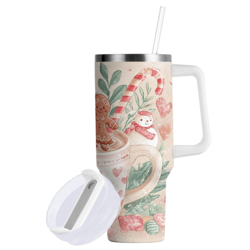 30 oz Insulated Stainless Steel Tumbler Double Wall Stainless Steel Tumbler with 2-Way Drinking Cute Christmas Design - HMBP