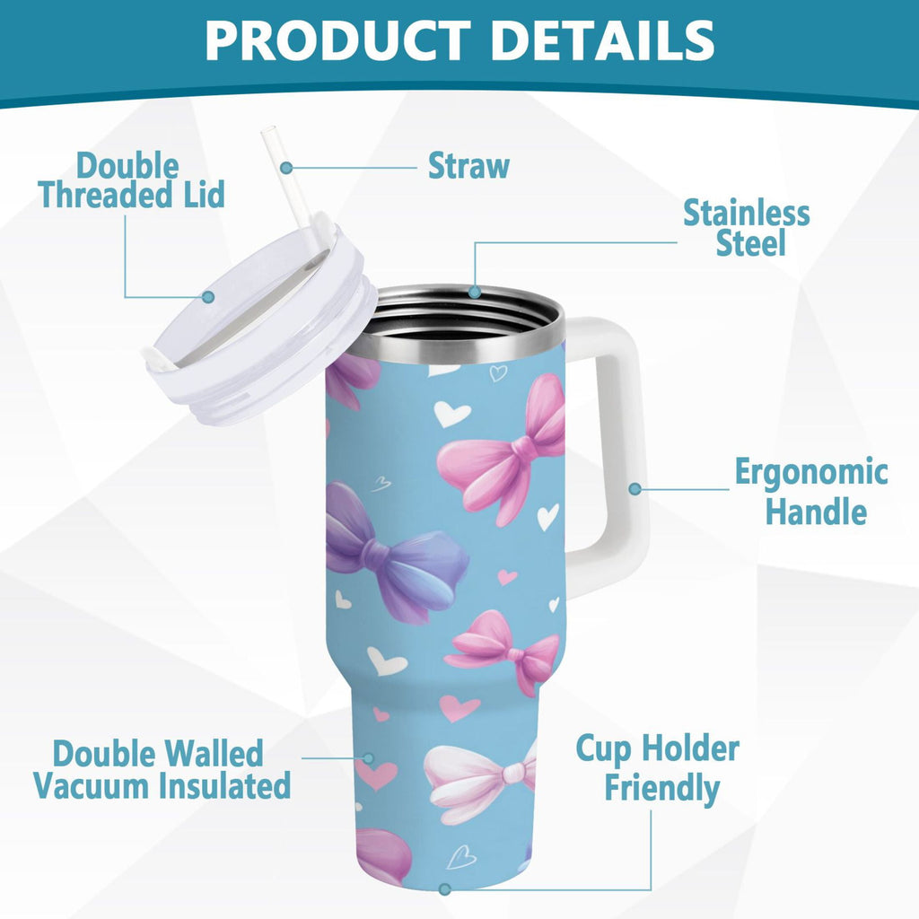 30 oz Insulated Stainless Steel Tumbler Double Wall Stainless Steel Tumbler with 2-Way Drinking Pink and Purple Bows - C8WV