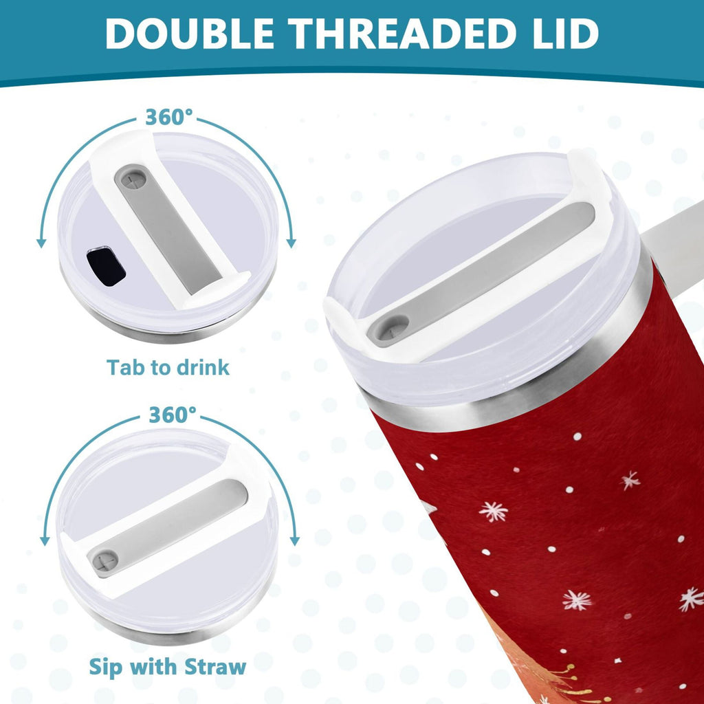 40 oz Insulated Stainless Steel Tumbler Double Wall Stainless Steel Tumbler with 2-Way Drinking Red Christmas Tree - NYUB