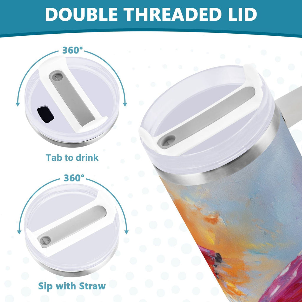 30 oz Insulated Stainless Steel Tumbler Double Wall Stainless Steel Tumbler with 2-Way Drinking Red and Orange Butterflies - QECG