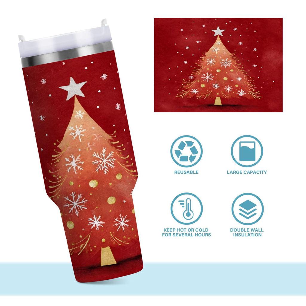 40 oz Insulated Stainless Steel Tumbler Double Wall Stainless Steel Tumbler with 2-Way Drinking Red Christmas Tree - NYUB