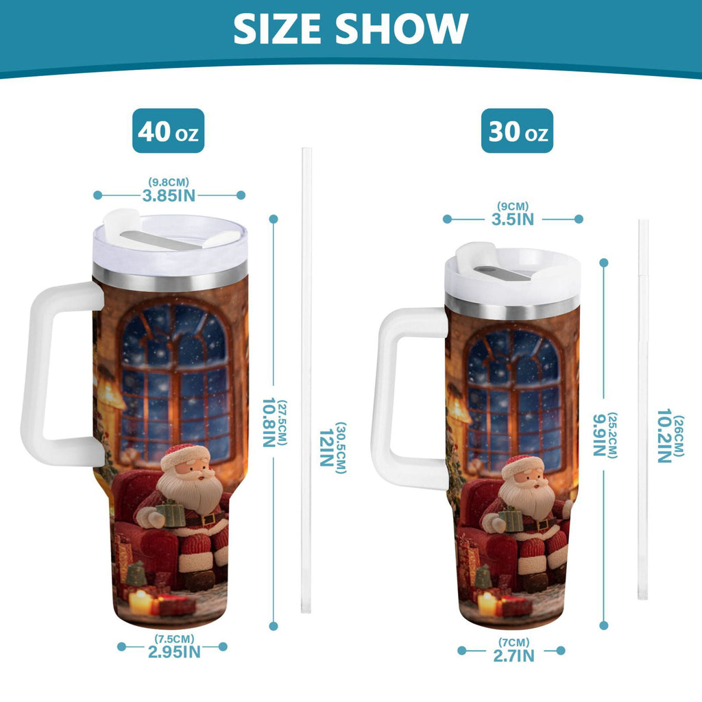 40 oz Insulated Stainless Steel Tumbler Double Wall Stainless Steel Tumbler with 2-Way Drinking Sitting Santa Claus - THC6