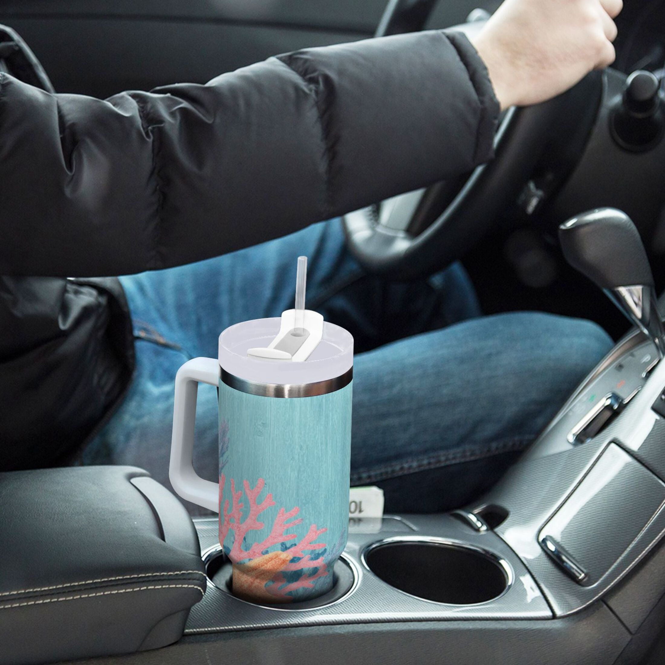 40 oz Insulated Stainless Steel Tumbler Double Wall Stainless Steel Tumbler with 2-Way Drinking Colorful Starfish and Seashells - 8NVH
