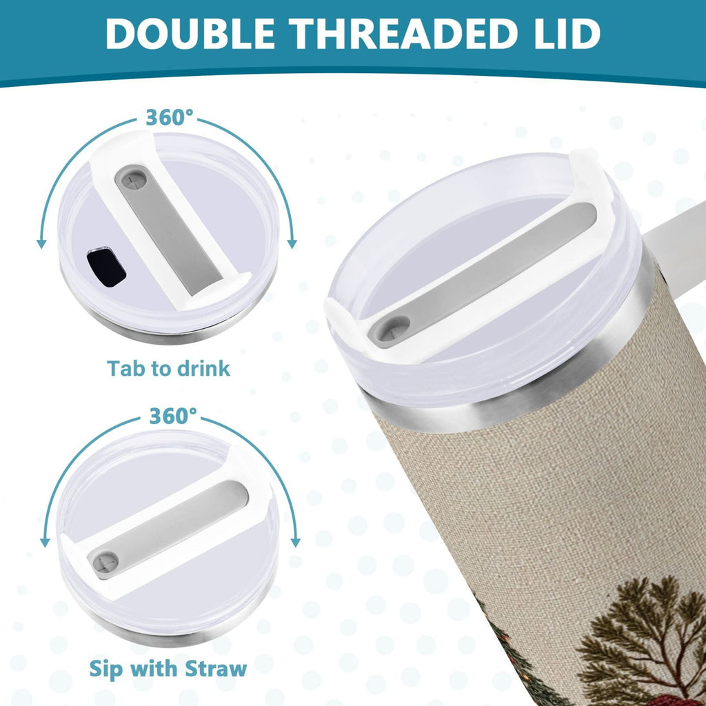30 oz Insulated Stainless Steel Tumbler Double Wall Stainless Steel Tumbler with 2-Way Drinking Snowmen and Deer in The Forest - ENBF