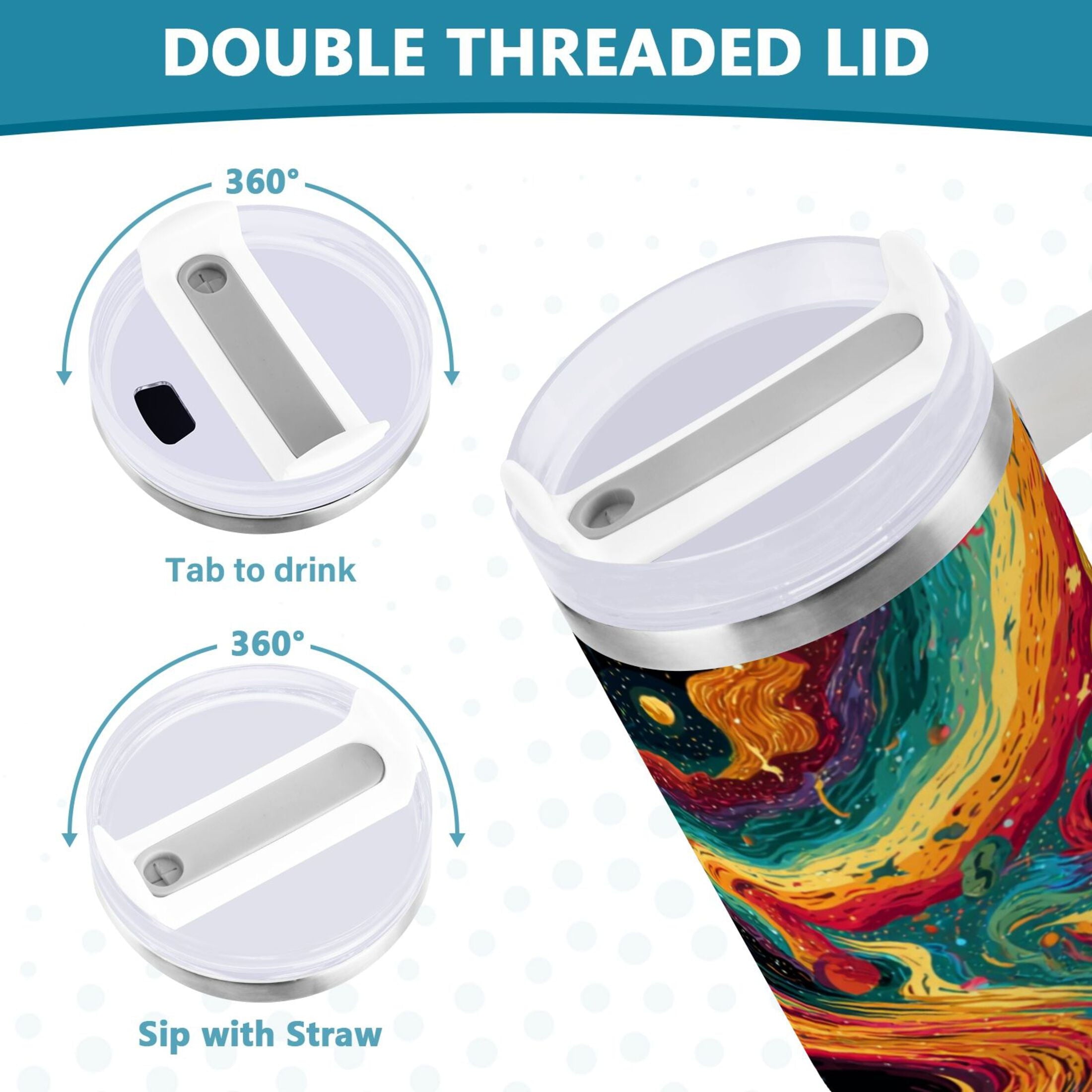 40 oz Insulated Stainless Steel Tumbler Double Wall Stainless Steel Tumbler with 2-Way Drinking Swirling Galaxy - 9KKU