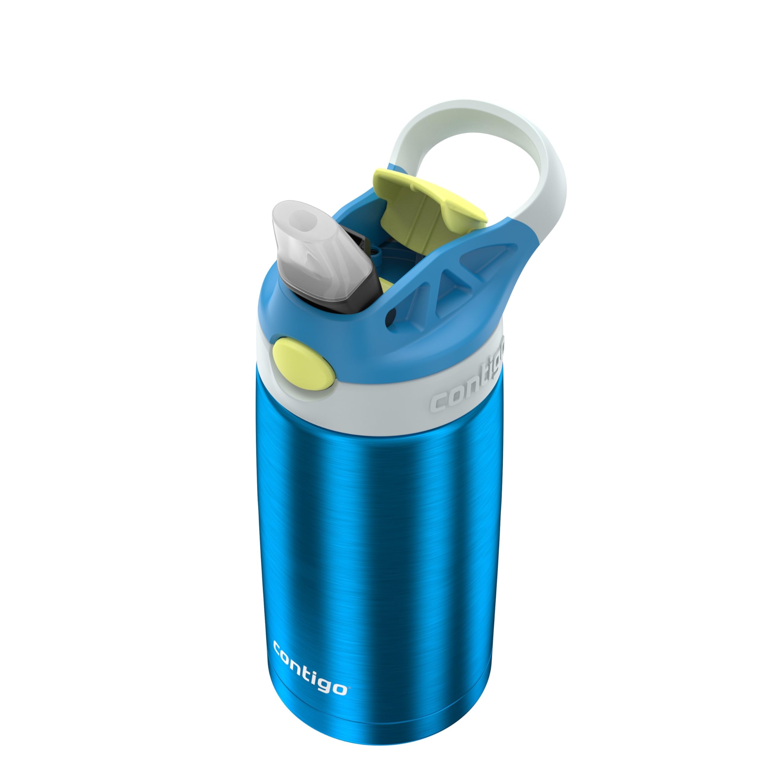 Kids Water Bottle with Straw 13 oz Autospout, Easy Clean Lid, Pop Up Spill Proof Valve, Durable BPA Free Plastic, for School Sports Travel, Blue - YNS8
