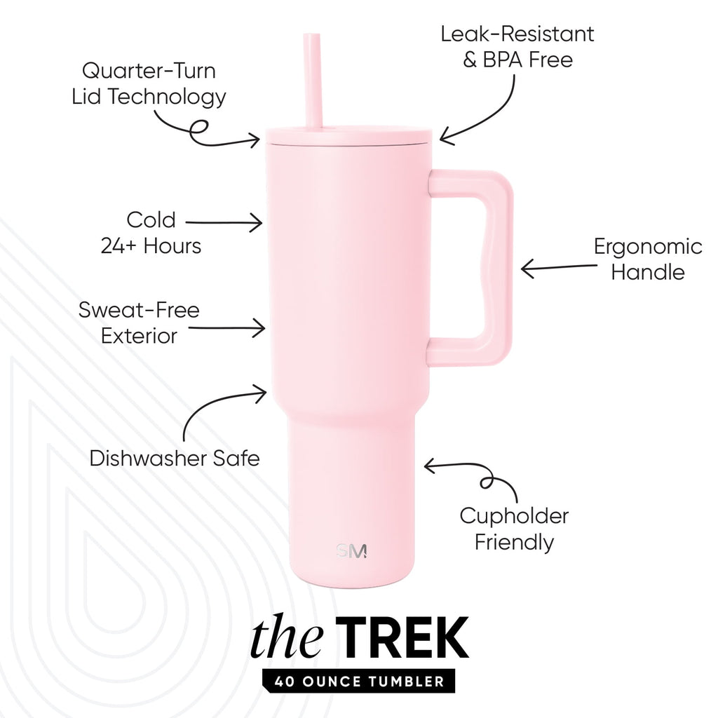 Simple Modern 40 fl oz Insulated Stainless Steel Trek Tumbler with Straw Lid | Blush - 9KRF
