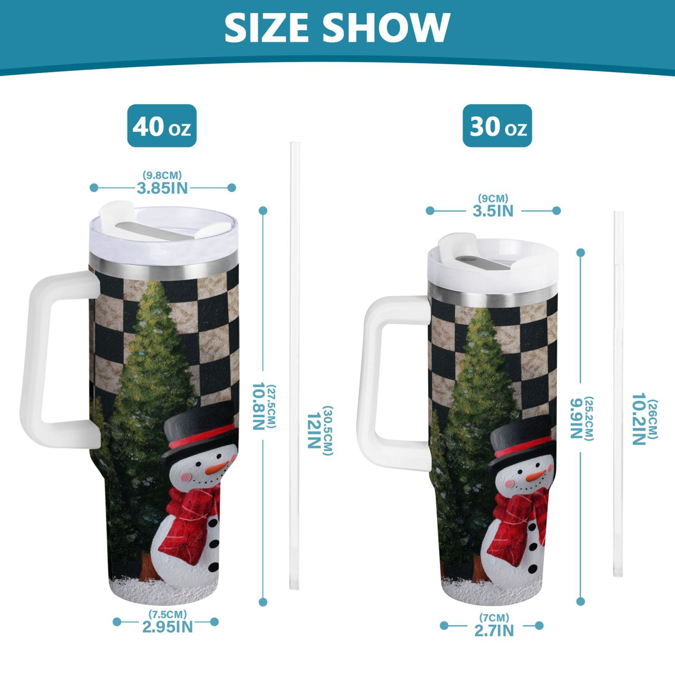30 oz Insulated Stainless Steel Tumbler Double Wall Stainless Steel Tumbler with 2-Way Drinking Two Snowmen Pattern - E36T