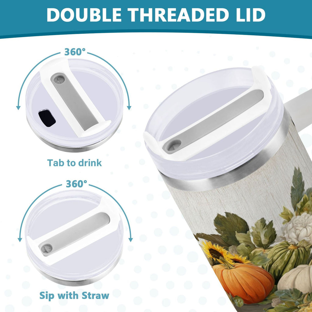 40 oz Insulated Stainless Steel Tumbler Double Wall Stainless Steel Tumbler with 2-Way Drinking Truck Full Of Pumpkins - 5EM8