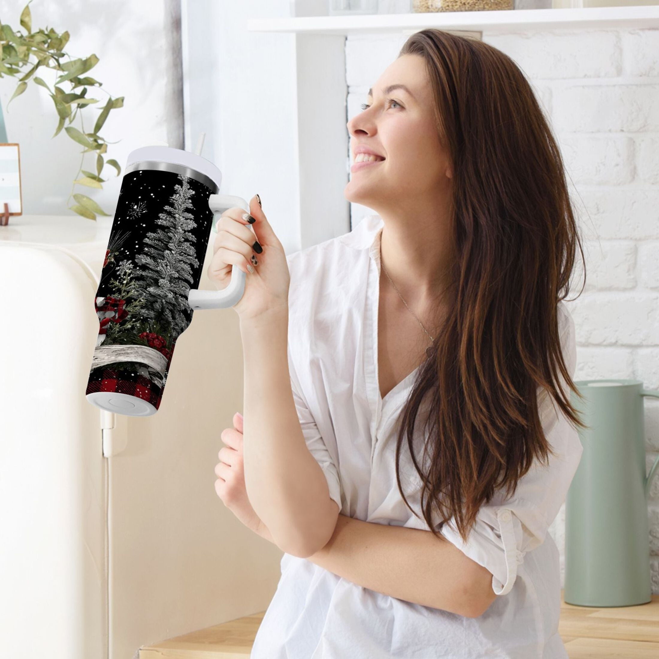 30 oz Insulated Stainless Steel Tumbler Double Wall Stainless Steel Tumbler with 2-Way Drinking Christmas Snowman - ST6G