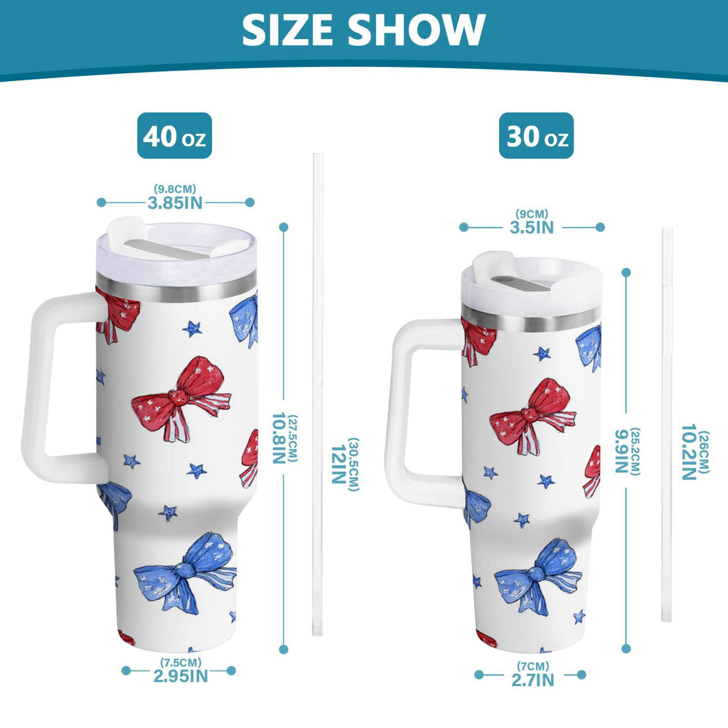 40 oz Insulated Stainless Steel Tumbler Double Wall Stainless Steel Tumbler with 2-Way Drinking Hand-drawn Bows - RTPG