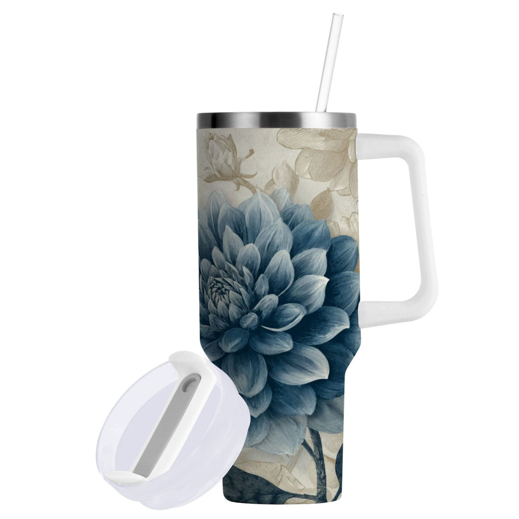 40 oz Insulated Stainless Steel Tumbler Double Wall Stainless Steel Tumbler with 2-Way Drinking Blue Flower with Butterflies - DSPG