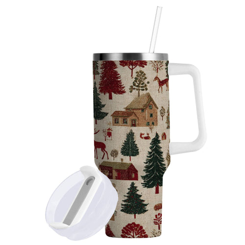 30 oz Insulated Stainless Steel Tumbler Double Wall Stainless Steel Tumbler with 2-Way Drinking Christmas Trees Deer and Houses - 84CJ
