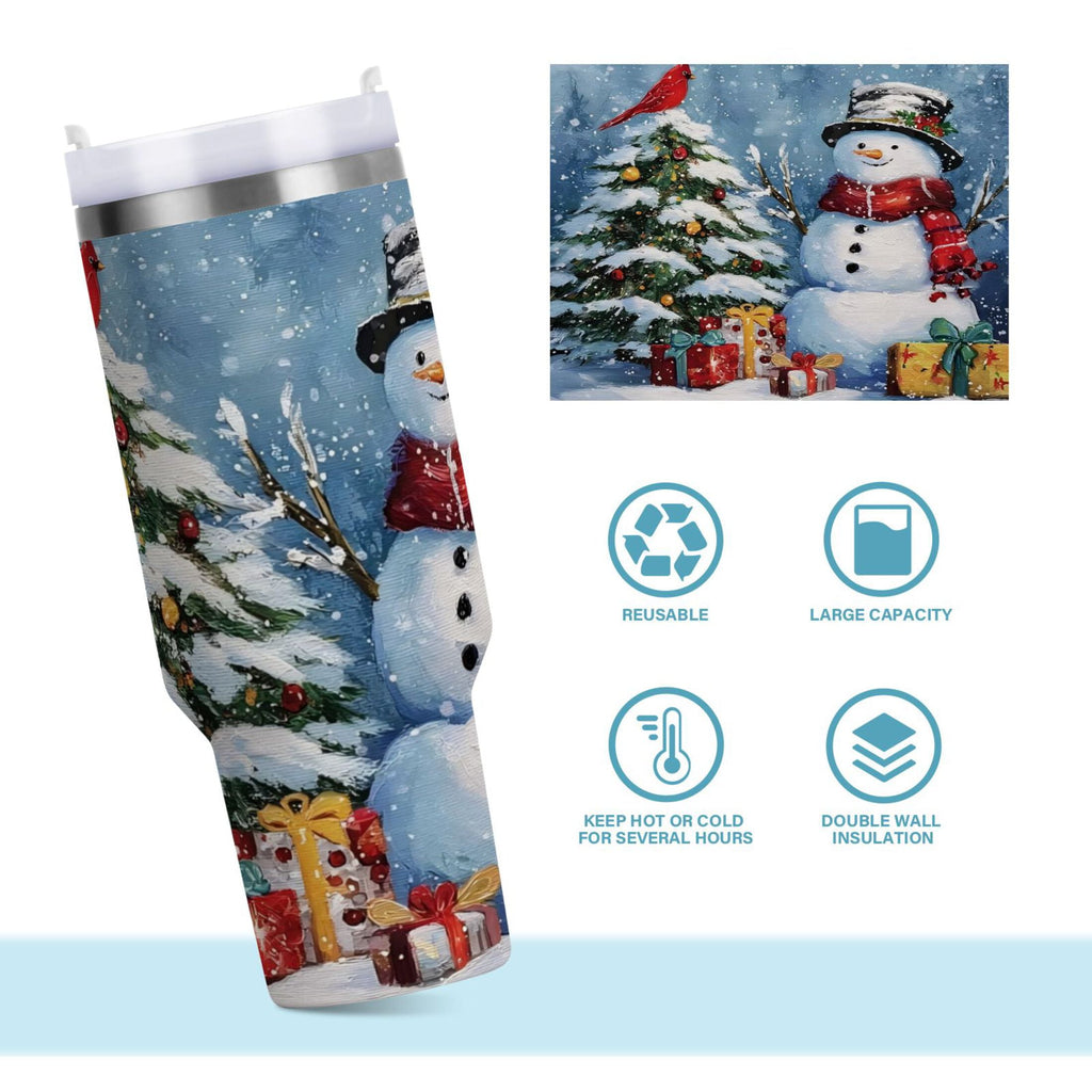 30 oz Insulated Stainless Steel Tumbler Double Wall Stainless Steel Tumbler with 2-Way Drinking Christmas Scene with Snowman - TCGQ