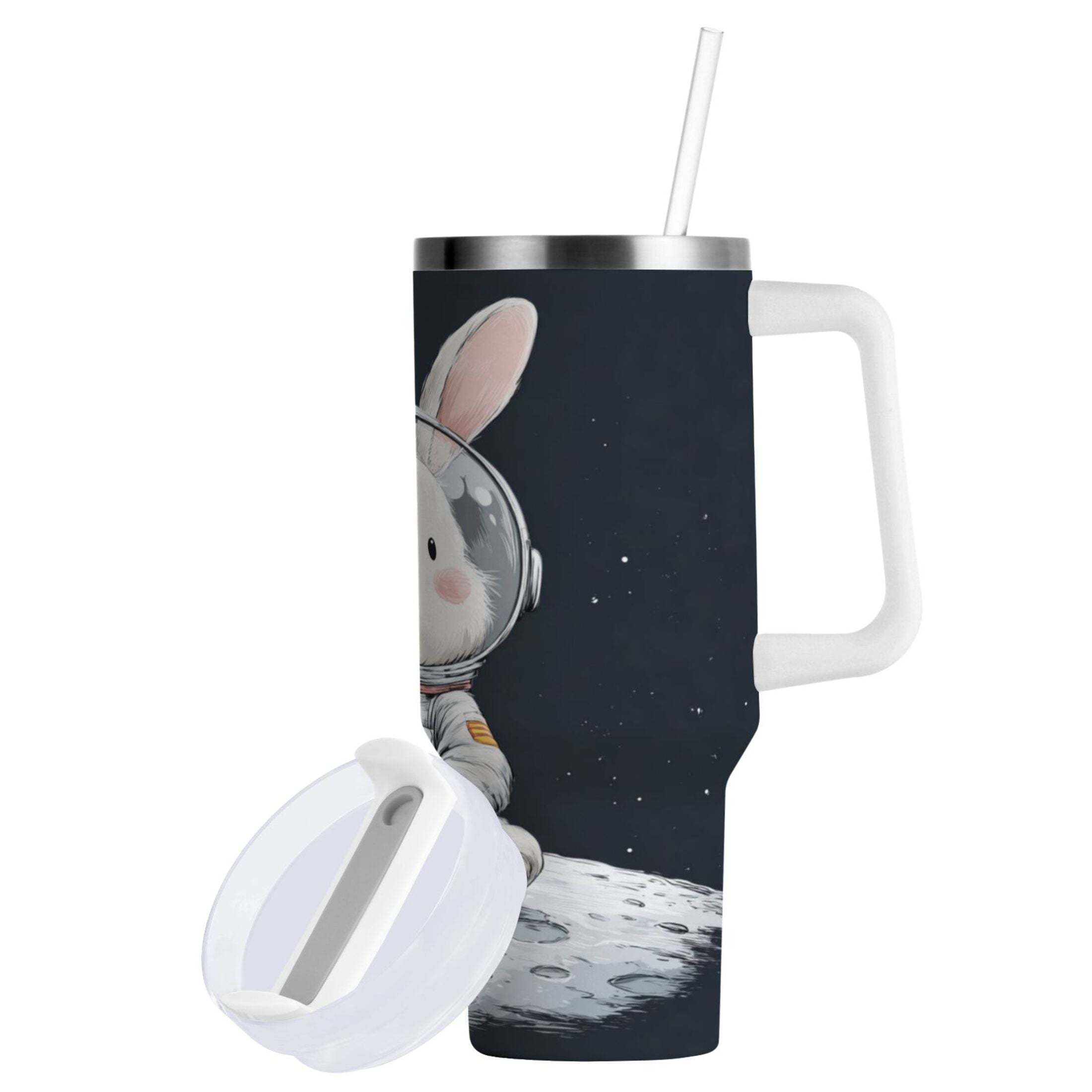 40 oz Insulated Stainless Steel Tumbler Double Wall Stainless Steel Tumbler with 2-Way Drinking Rabbit in A Space - N3QF
