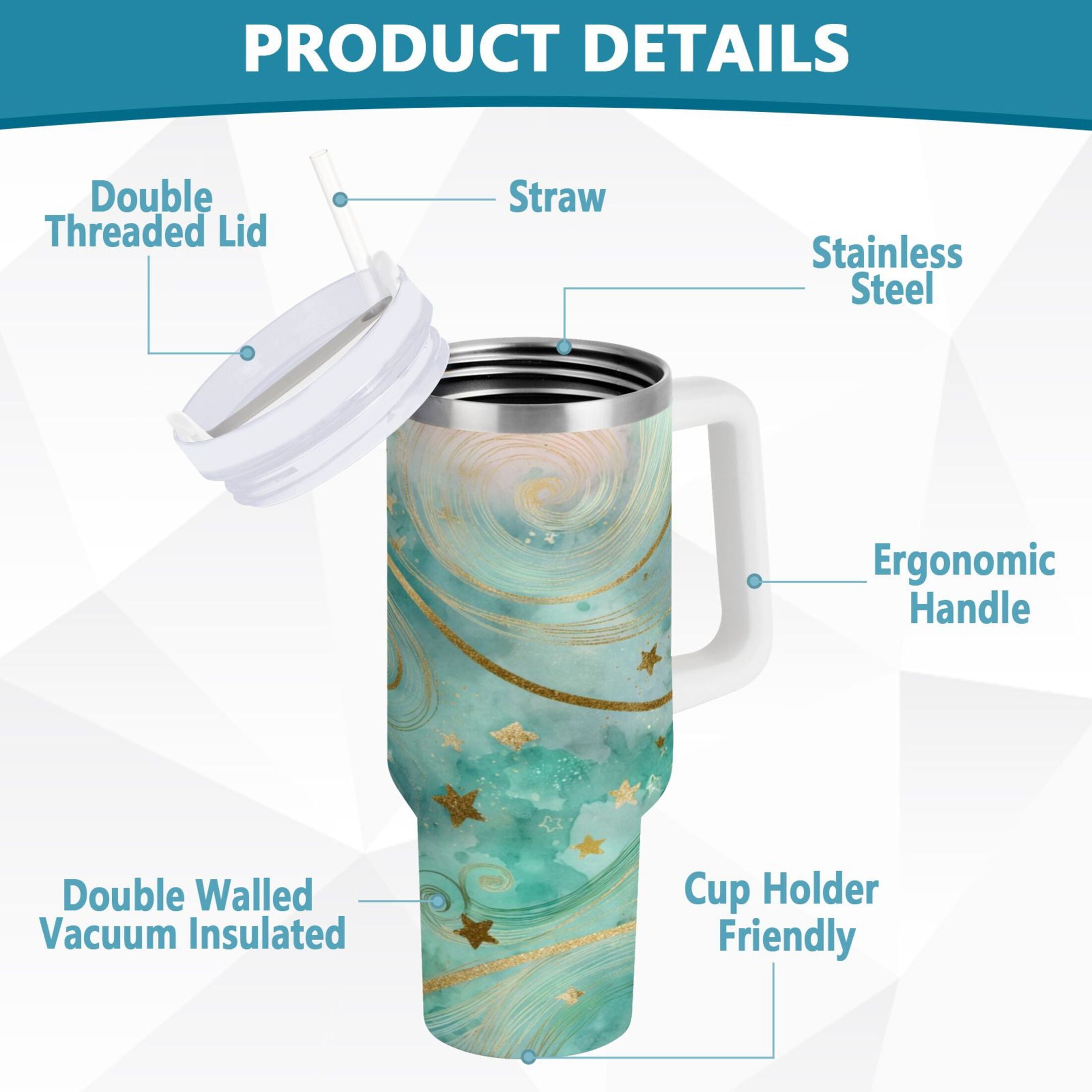 30 oz Insulated Stainless Steel Tumbler Double Wall Stainless Steel Tumbler with 2-Way Drinking Beautiful Swirling Lines - WFBQ