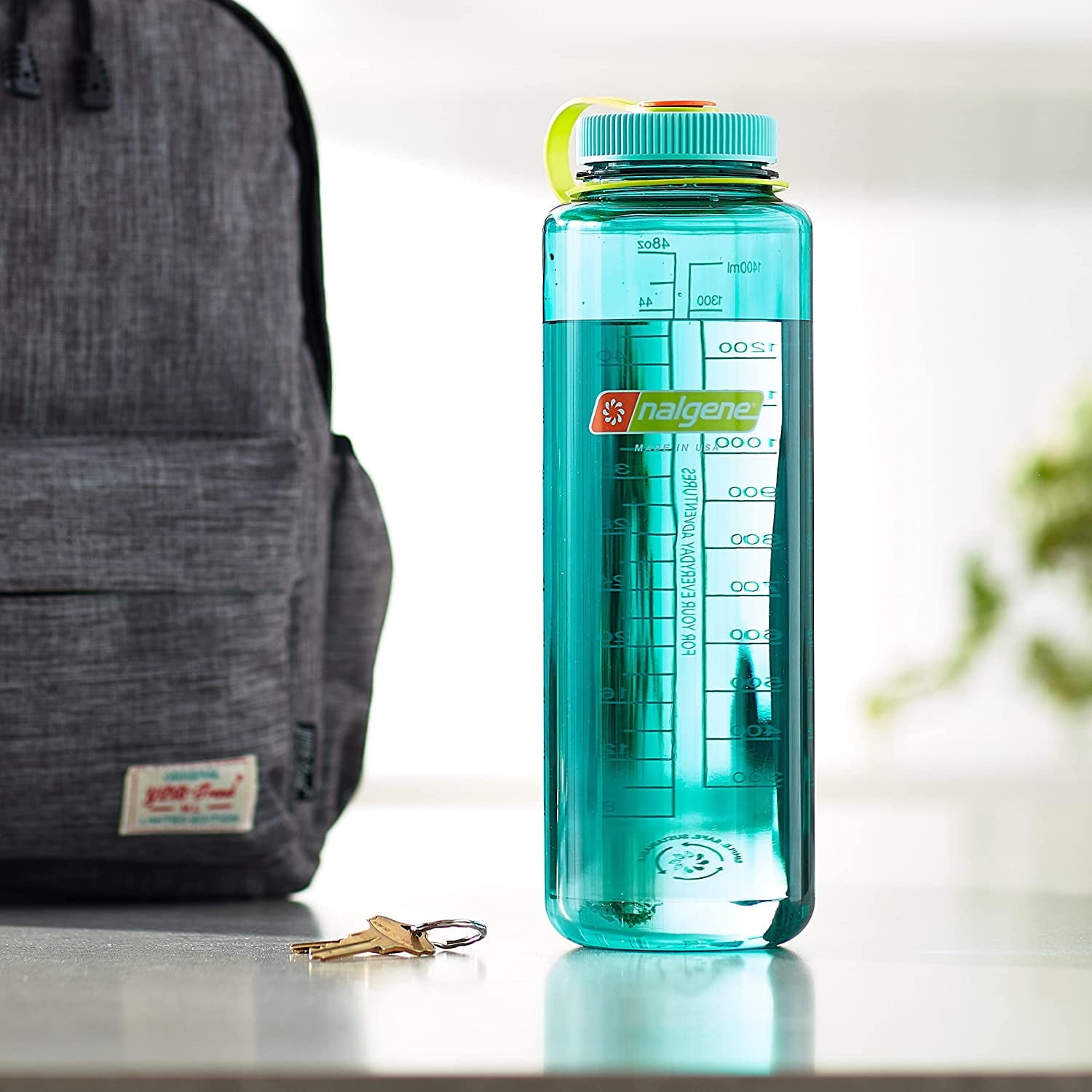 Nalgene Sustain Tritan BPA-Free Water Made with Material Derived from 50% Plastic Waste (using ISCC certified mass balance), 48 OZ, Wide Mouth, Cerulean - WZ43