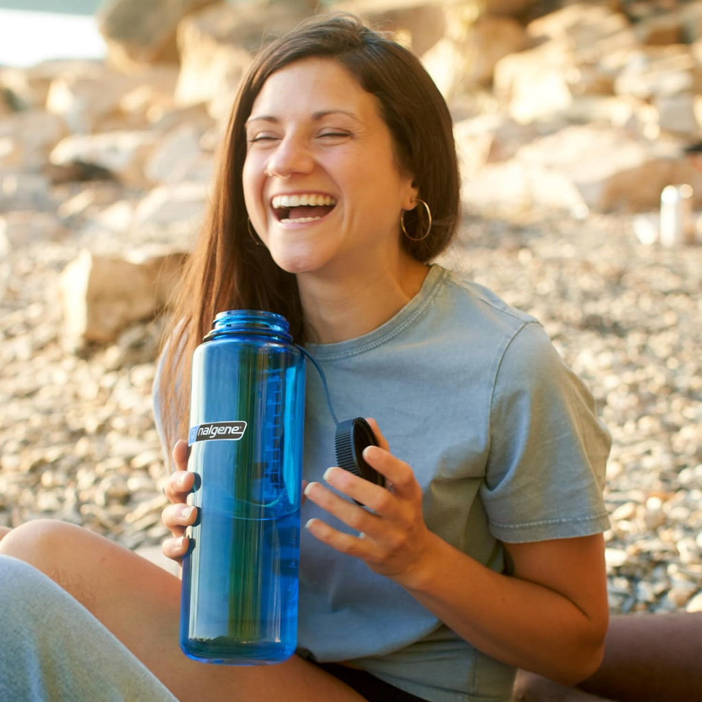 Nalgene Sustain Tritan BPA-Free Water Made with Material Derived from 50% Plastic Waste (using ISCC certified mass balance), 48 OZ, Wide Mouth, Cerulean - WZ43