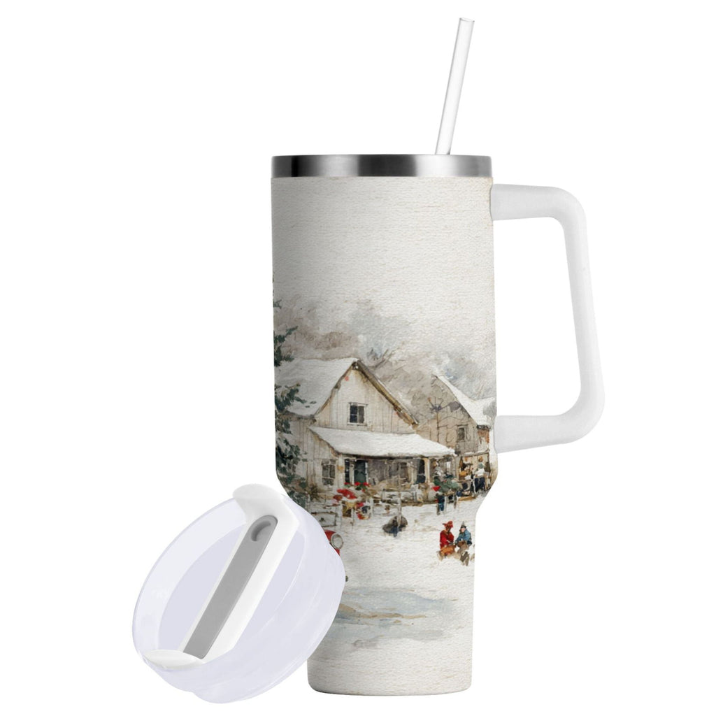 30 oz Insulated Stainless Steel Tumbler Double Wall Stainless Steel Tumbler with 2-Way Drinking Truck with Christmas Decorations - MPAG