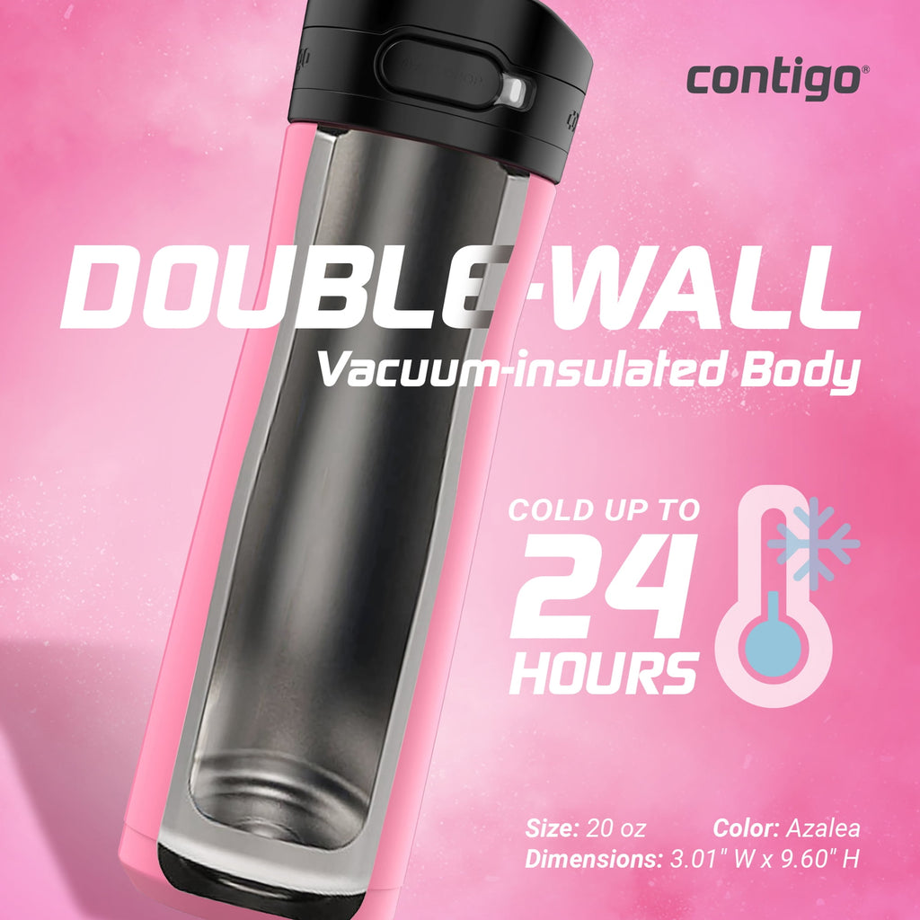 Contigo Jackson Chill 2.0 Stainless Steel Water Bottle with AUTOPOP Lid, 20 Ounces, Azalea - H3GN