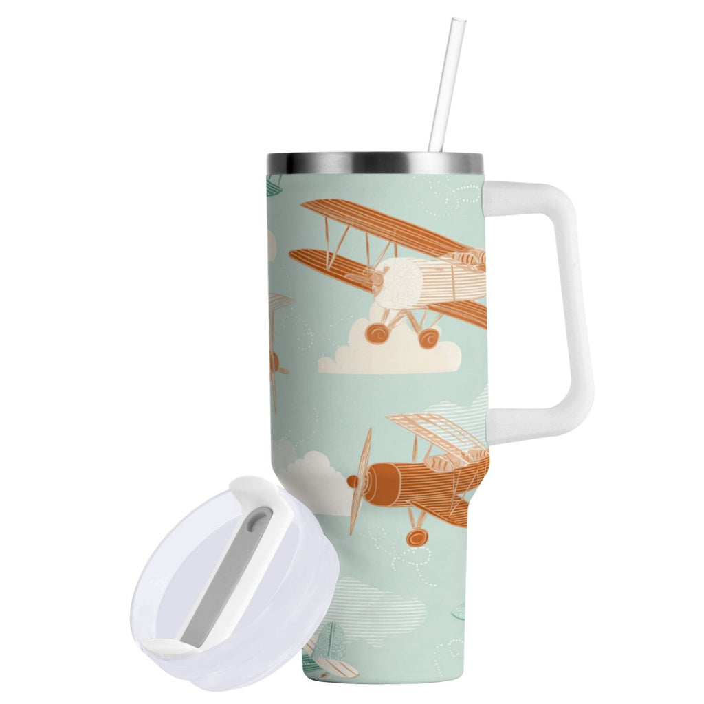 40 oz Insulated Stainless Steel Tumbler Double Wall Stainless Steel Tumbler with 2-Way Drinking Cute Airplanes - MLKJ