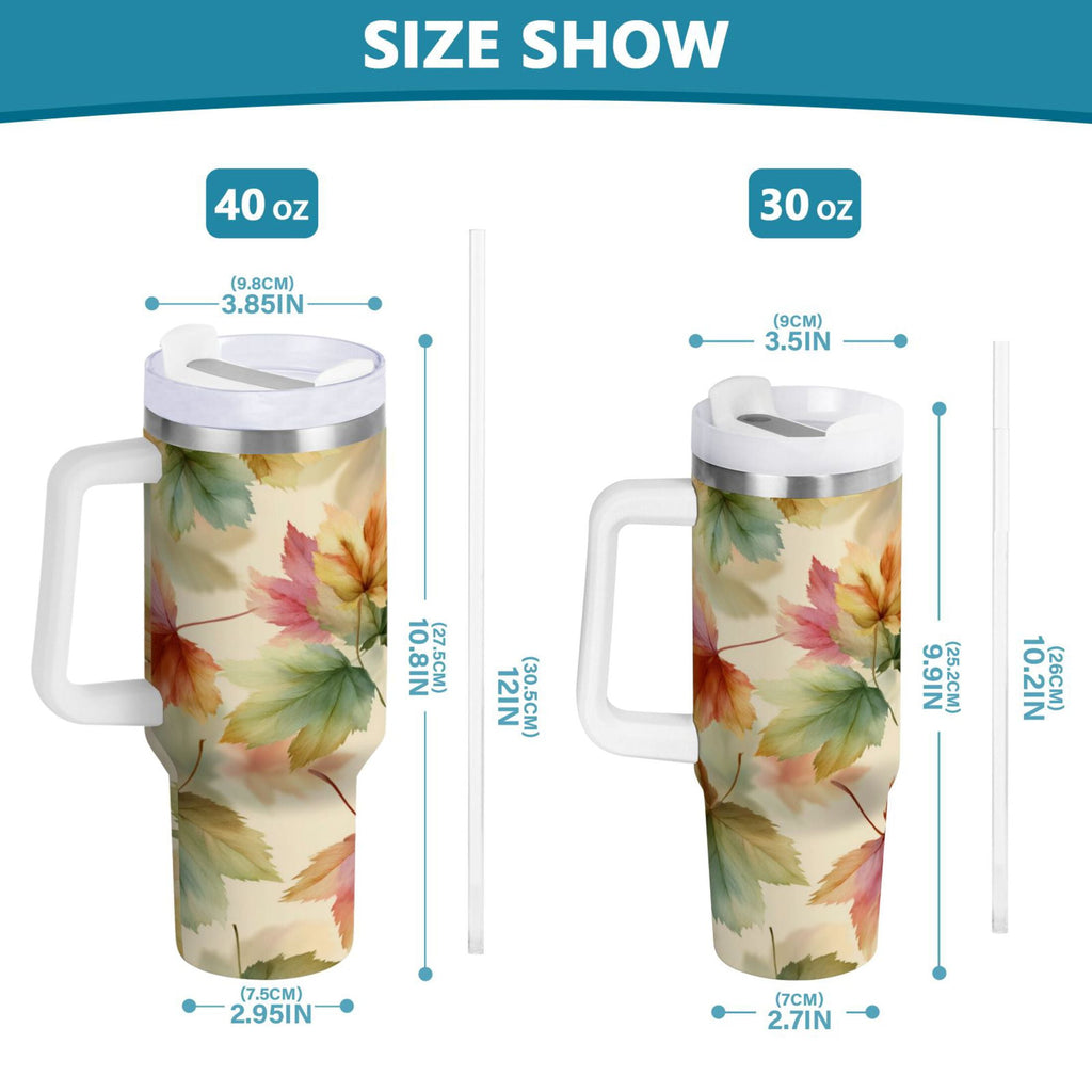 40 oz Insulated Stainless Steel Tumbler Double Wall Stainless Steel Tumbler with 2-Way Drinking Watercolor Maple Leaves Pattern - 5YJP