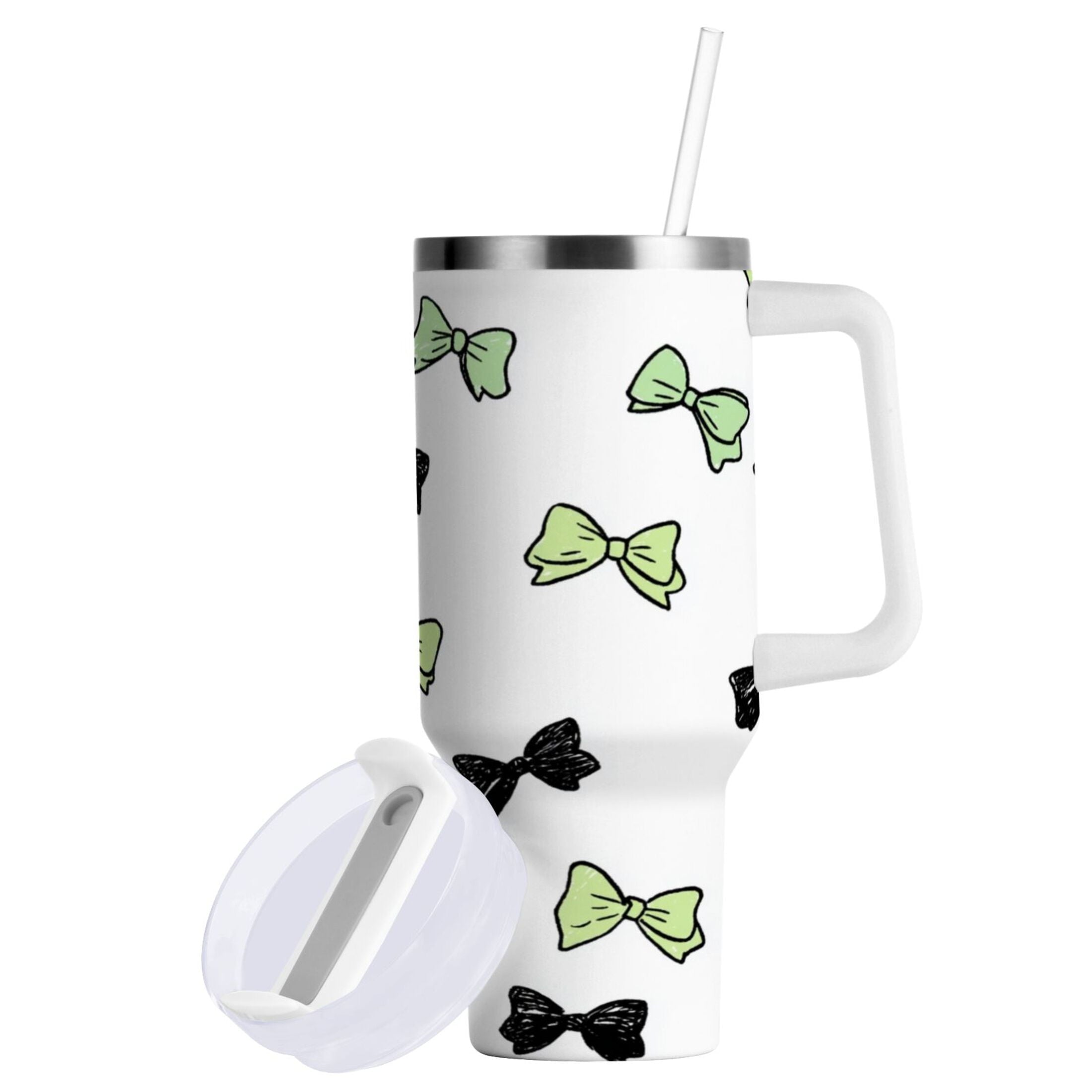 40 oz Insulated Stainless Steel Tumbler Double Wall Stainless Steel Tumbler with 2-Way Drinking Green and Black Bows - 99W2