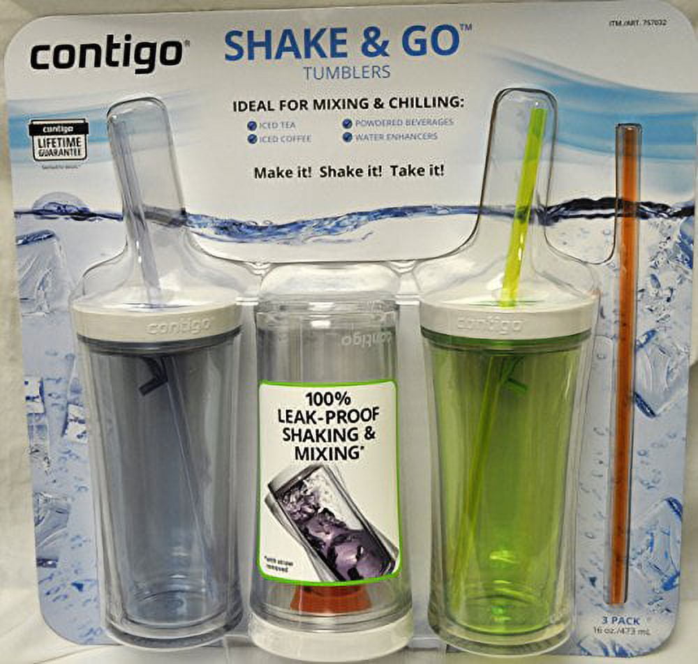 Contigo Shake &amp; Go Plastic Tumblers - Set of 3 (Green Navy &amp; Clear) - 2W8A